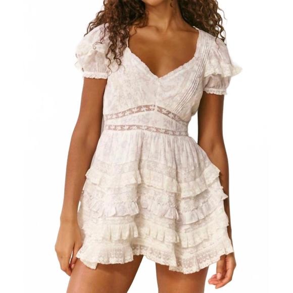 NEW LOVESHACKFANCY nivara lace ruffle mini dress in white